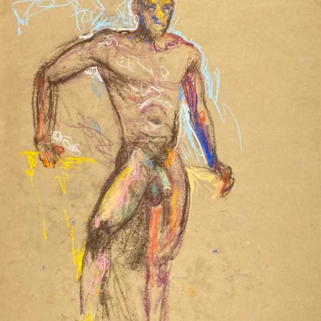 pastel drawing of nude male model standing