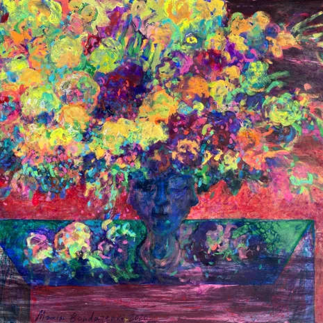 Flowers in Electric Light. 2020 Acrylic and tempera on cardboard 30" x 40" (76.2 x 101.6 cm)