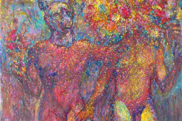 To the Different Gods. 2021. Acrylic & tempera on cardboard. 30" x 40" (76.2 x 101.6 cm)