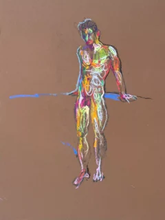 Ari's Relaxed Lean. 07-23-23. Pastel on Paper. 15" x 20.4" (39 cm x 51 cm)