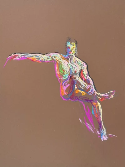 Ari's Crossed-Legs Pose. 07-23-23. Pastel on Paper. 15.1" x 20.4" (39 cm x 51 cm)